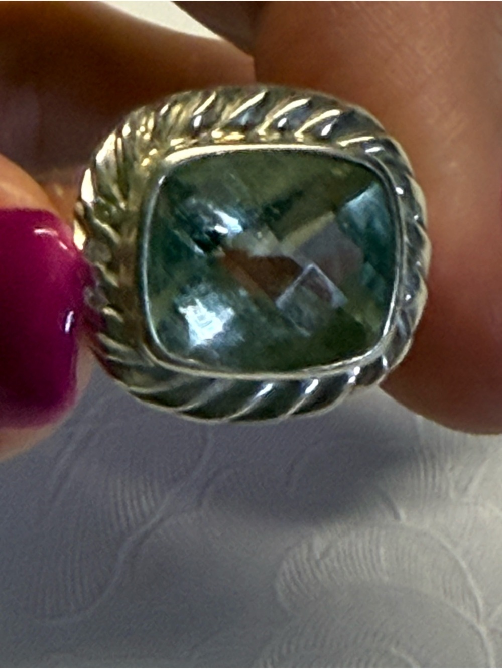 Size 8 Sterling Silver Green Amethyst Ring